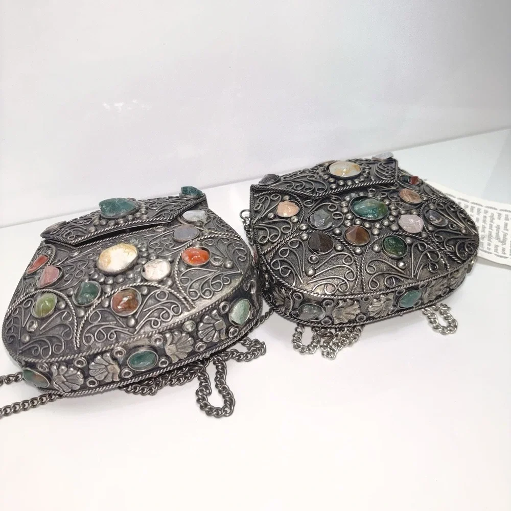 Silver Metal Purse Set 1lb 7oz Sajai Bag - Agate Stones Cocktail 1 NWT + 1 NWOT